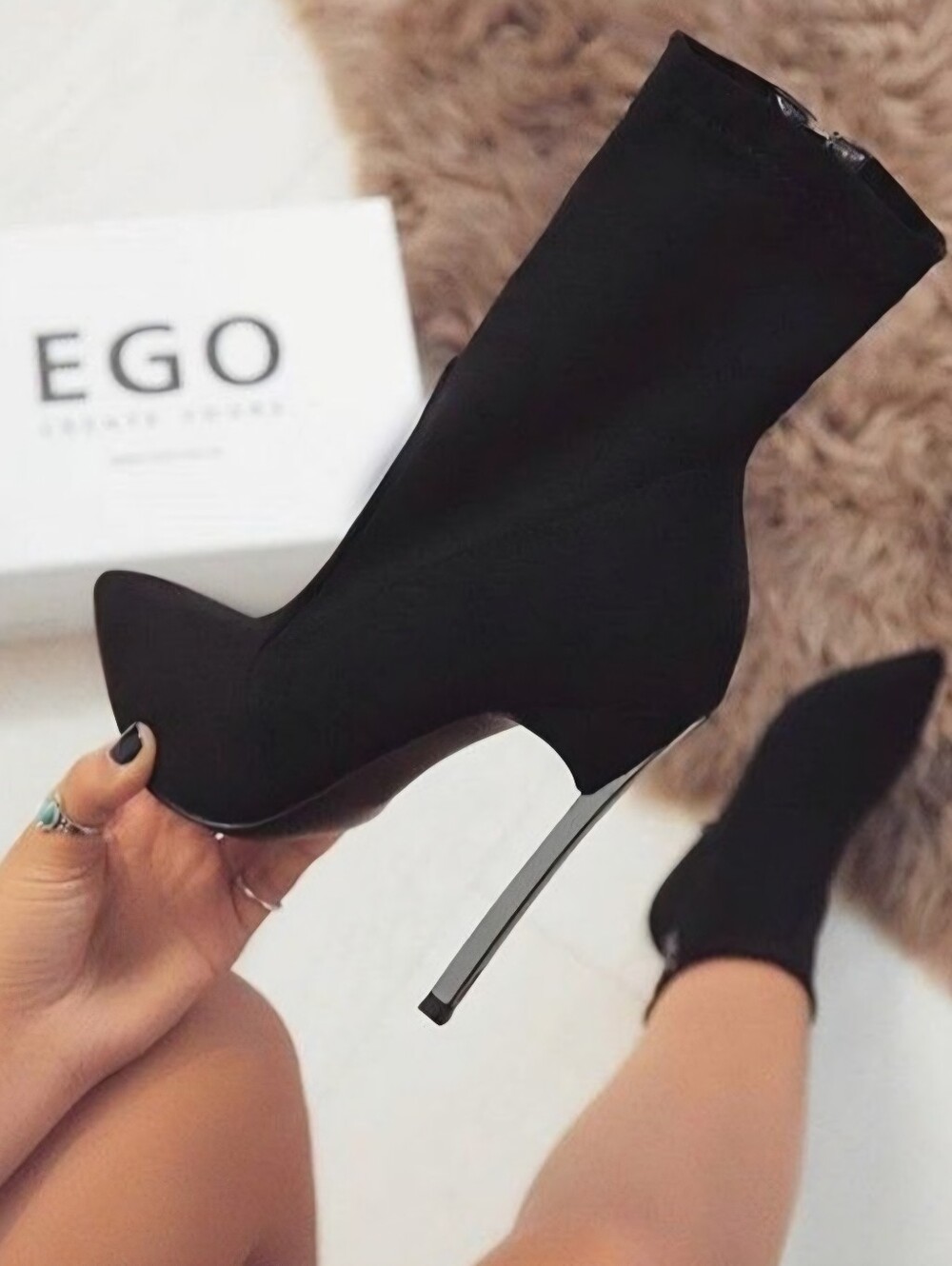 Black Stiletto Ankle Sock Boot Perspex Knit Bootie Shoes Baddie Cyberpunk Y2K
